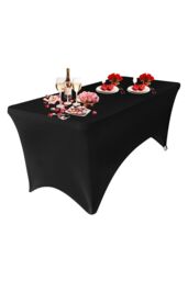 Neel Blue 6FT Rectangle Patio Tablecloth Elastic Spandex Table Cover in Black