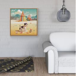 "Warren Reed - Designer Doggy On A Beach Holiday Framed Canvas in Light Brown - Size: W30"" x H30""" - thumbnail 2