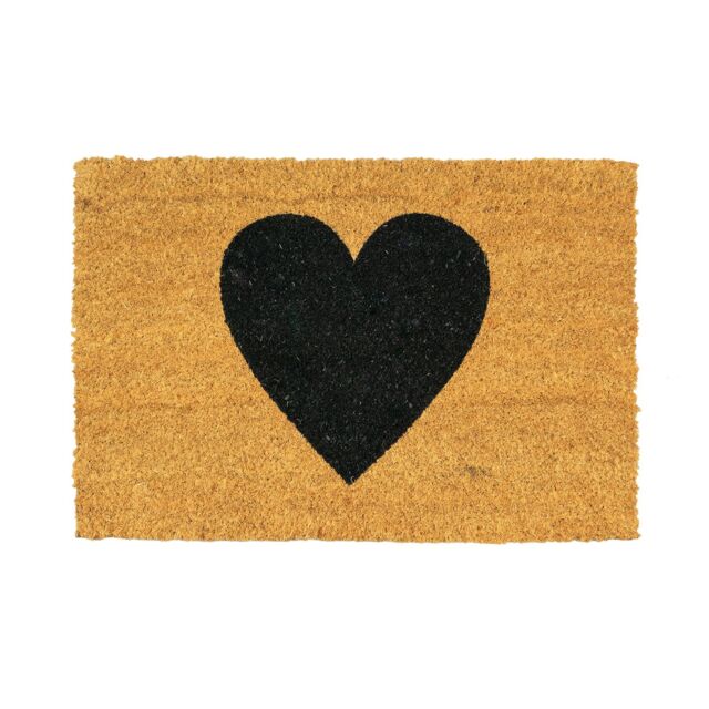 Nicola Spring Coir Door Mat - 60 x 40cm - Black Heart - Size: 40 cm x 60 cm - image 1