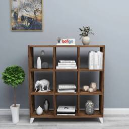 Havendro Burnt Oak 9 Cube Bookcase Storage Cabinet with Legs in Dark Brown - thumbnail 3