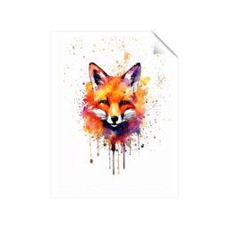 "Warren Reed - Designer Watercolour Splashart Fox Face Unframed Art Print - Size: W24"" x H36""" - thumbnail 1