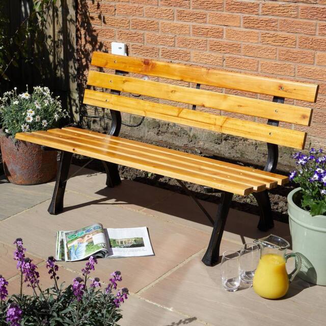 Home Source Metal Framed Garden Bench Wooden Seats 2 Person Outdoor Furniture in Natural - image 1