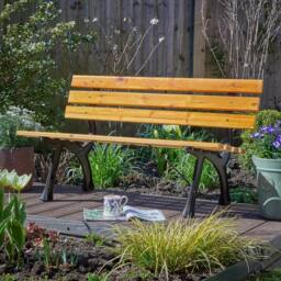 Home Source Metal Framed Garden Bench Wooden Seats 2 Person Outdoor Furniture in Natural - thumbnail 7