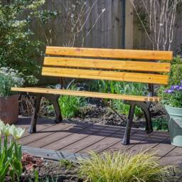 Home Source Metal Framed Garden Bench Wooden Seats 2 Person Outdoor Furniture in Natural - thumbnail 5