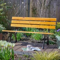 Home Source Metal Framed Garden Bench Wooden Seats 2 Person Outdoor Furniture in Natural - thumbnail 8