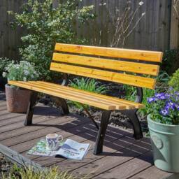Home Source Metal Framed Garden Bench Wooden Seats 2 Person Outdoor Furniture in Natural - thumbnail 9