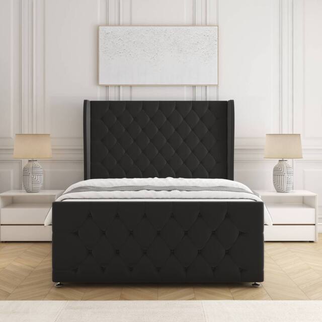 "BSSPOKE Anna Plush Velvet Divan Bed 54"" Headboard & Mattress No Drawers in Black - Size: Super King" - image 1
