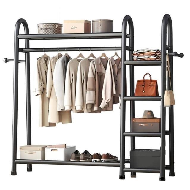 VOGREX Heavy Duty 2-Tier Garment Rail with Storage Shelf in Black - image 1