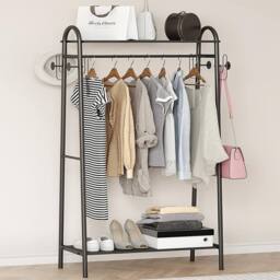 VOGREX Heavy Duty 2-Tier Garment Rail with Storage Shelf in Black - thumbnail 5