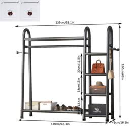 VOGREX Heavy Duty 2-Tier Garment Rail with Storage Shelf in Black - thumbnail 2