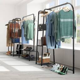 VOGREX Heavy Duty 2-Tier Garment Rail with Storage Shelf in Black - thumbnail 6