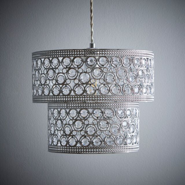K LIVING Hazel 2-Tier Light Pendant with Acrylic Beads, Chrome & Clear Finish in Silver - image 1