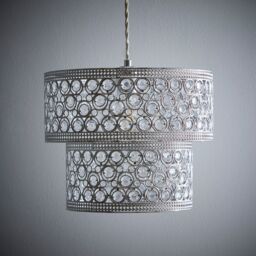 K LIVING Hazel 2-Tier Light Pendant with Acrylic Beads, Chrome & Clear Finish in Silver