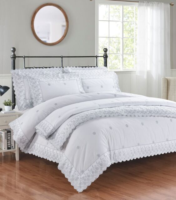 Rapport Home Gabrielle Embroidered Polycotton Floral Duvet Cover Set with Pillowcase in Silver - Size: Double - image 1