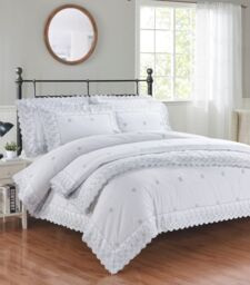 Rapport Home Gabrielle Embroidered Polycotton Floral Duvet Cover Set with Pillowcase in Silver - Size: Double - thumbnail 1