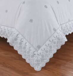 Rapport Home Gabrielle Embroidered Polycotton Floral Duvet Cover Set with Pillowcase in Silver - Size: Double - thumbnail 2