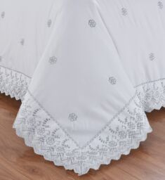 Rapport Home Gabrielle Embroidered Polycotton Floral Duvet Cover Set with Pillowcase in Silver - Size: Double - thumbnail 4