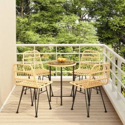Berkfield Home 5 Piece Garden Dining Set Poly Rattan in Brown - thumbnail 1