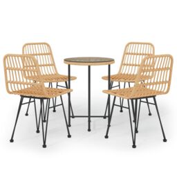 Berkfield Home 5 Piece Garden Dining Set Poly Rattan in Brown - thumbnail 2