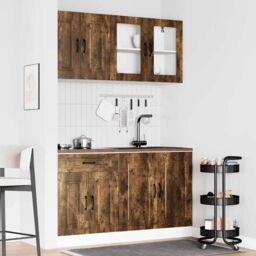Berkfield Home 4 Piece Kitchen Cabinet Set Kalmar Smoked Oak Engineered Wood in Brown - thumbnail 3