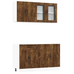 Berkfield Home 4 Piece Kitchen Cabinet Set Kalmar Smoked Oak Engineered Wood in Brown - thumbnail 2