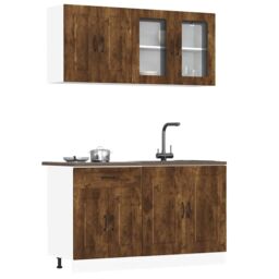 Berkfield Home 4 Piece Kitchen Cabinet Set Kalmar Smoked Oak Engineered Wood in Brown - thumbnail 1