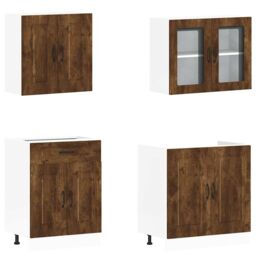 Berkfield Home 4 Piece Kitchen Cabinet Set Kalmar Smoked Oak Engineered Wood in Brown - thumbnail 4