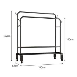 Living and Home 2-Rod Clothes Rack Garment Holder with Wheels in Black - thumbnail 7