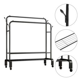 Living and Home 2-Rod Clothes Rack Garment Holder with Wheels in Black - thumbnail 6