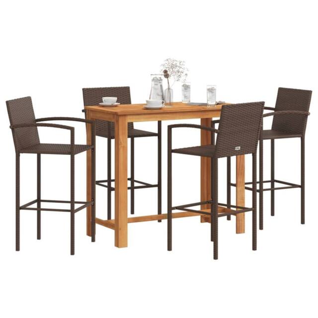 Berkfield Home 5 Piece Garden Bar Set Brown Solid Wood Acacia & Poly Rattan - image 1
