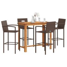 Berkfield Home 5 Piece Garden Bar Set Brown Solid Wood Acacia & Poly Rattan - thumbnail 1