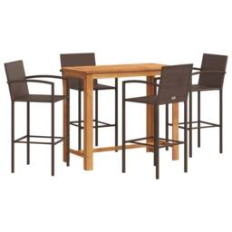Berkfield Home 5 Piece Garden Bar Set Brown Solid Wood Acacia & Poly Rattan - thumbnail 2