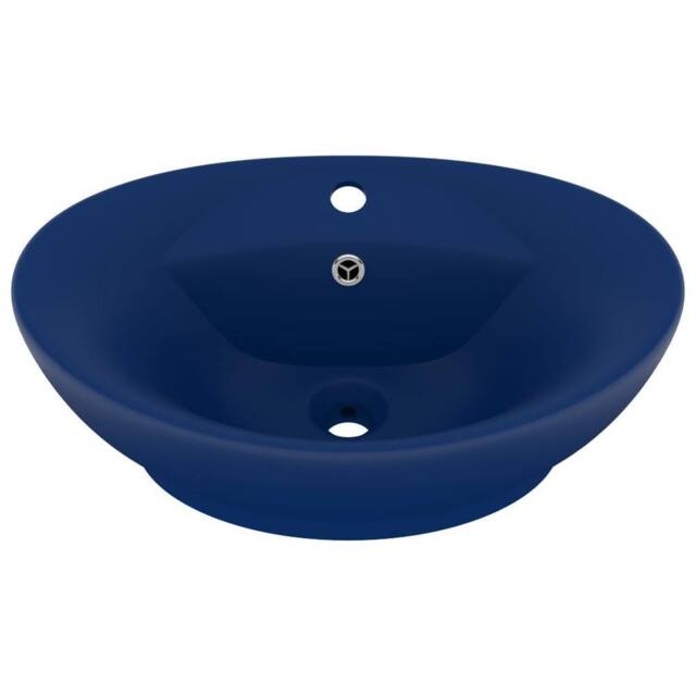 Berkfield Home Luxury Basin Overflow Oval Matt Dark Blue 58.5x39 cm Ceramic - image 1