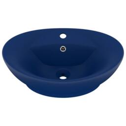 Berkfield Home Luxury Basin Overflow Oval Matt Dark Blue 58.5x39 cm Ceramic - thumbnail 1