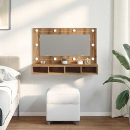 Berkfield Home Mirror Cabinet with LED Artisan Oak 90x31.5x62 cm in Brown - thumbnail 3