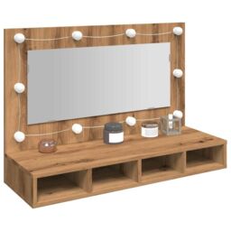 Berkfield Home Mirror Cabinet with LED Artisan Oak 90x31.5x62 cm in Brown - thumbnail 1