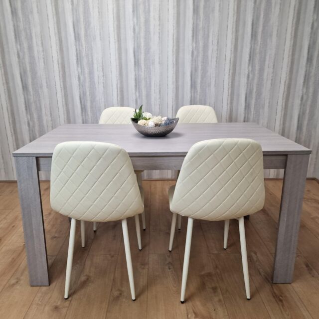KOSY KOALA Dining Table Set with 4 Cream Stitched Padded Chairs Kitchen Dining Table for 4 Dining Room Dining Set in Mid Grey - image 1