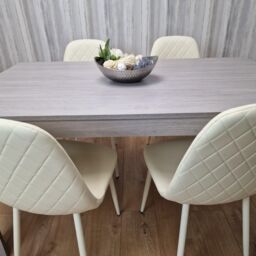 KOSY KOALA Dining Table Set with 4 Cream Stitched Padded Chairs Kitchen Dining Table for 4 Dining Room Dining Set in Mid Grey - thumbnail 6