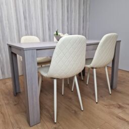 KOSY KOALA Dining Table Set with 4 Cream Stitched Padded Chairs Kitchen Dining Table for 4 Dining Room Dining Set in Mid Grey - thumbnail 4