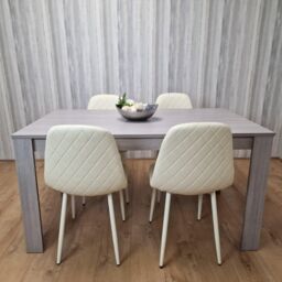 KOSY KOALA Dining Table Set with 4 Cream Stitched Padded Chairs Kitchen Dining Table for 4 Dining Room Dining Set in Mid Grey - thumbnail 1