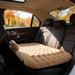 KORVIXA Foldable Inflatable Car Air Mattress Bed for Rear Back Seat Rest in Khaki - Size: Double - thumbnail 3