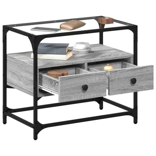 Berkfield Home TV Cabinet with Glass Top Grey Sonoma 60x35x51 cm Engineered Wood - Size: 60 x 35 x 51 cm - image 1