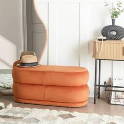 Wyld and Coco Orange Velvet Bench Rectangular Upholstered Accent Stool for Living