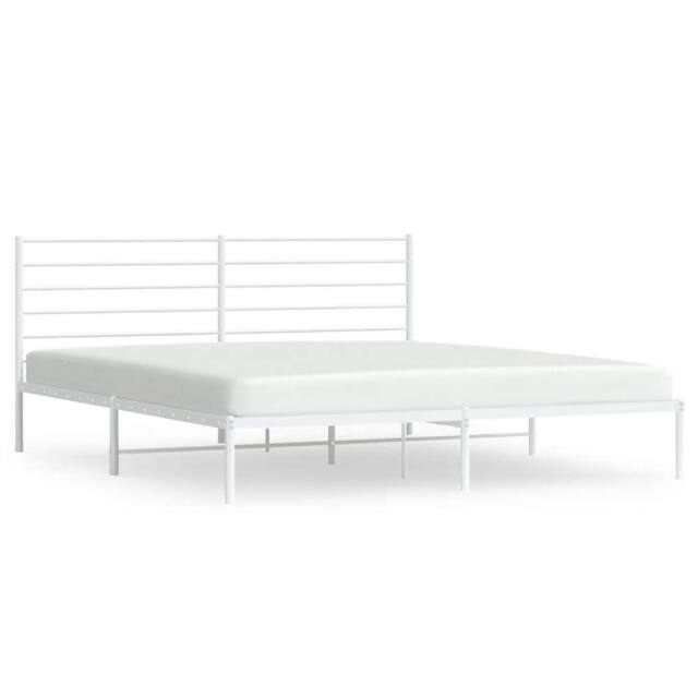 Berkfield Home Metal Bed Frame with Headboard White 193x203 cm - image 1