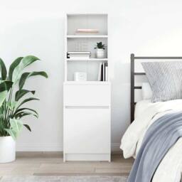 Berkfield Home Bedside Cabinet White 39x35x125 cm Engineered Wood - Size: 39 x 35 x 125 cm - thumbnail 3