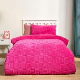 OHS Tufted Heart Duvet Cover with Pillowcase Bedding Set in Bright Pink - Size: Single - thumbnail 1