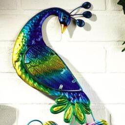 mysmartbuy Peacock Wall Decor - Colourful Metal & Hand Painted Glass Indoor or Outdoor Home Garden Ornament Sculpture - 58 x 52 x 1cm - thumbnail 3