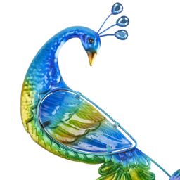 mysmartbuy Peacock Wall Decor - Colourful Metal & Hand Painted Glass Indoor or Outdoor Home Garden Ornament Sculpture - 58 x 52 x 1cm - thumbnail 5