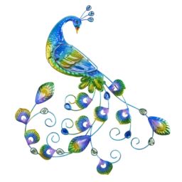 mysmartbuy Peacock Wall Decor - Colourful Metal & Hand Painted Glass Indoor or Outdoor Home Garden Ornament Sculpture - 58 x 52 x 1cm - thumbnail 2