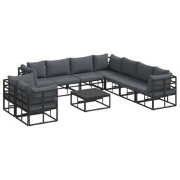 Berkfield Home Garden Sofa Set 10 pcs Black 70 x 70 x 32 cm Aluminium - thumbnail 2